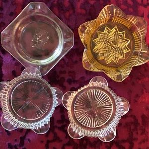Vintage glass ashtrays. 3 clear & 1 amber. Nice